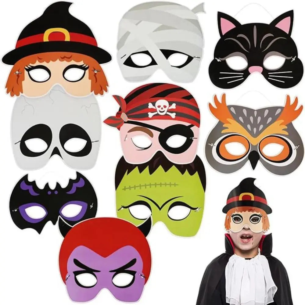 Halloween Paper Masks Set – Skull, Ghost & Cat Cosplay (8-9 Pcs) Halloween Costume Masks Babs