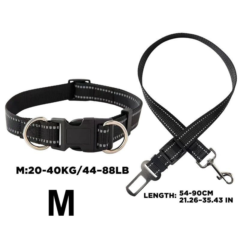 2-in-1 Dog Car Seat Belt & Headrest Harness – Adjustable Nylon Dog Car Harness Babs M-Black