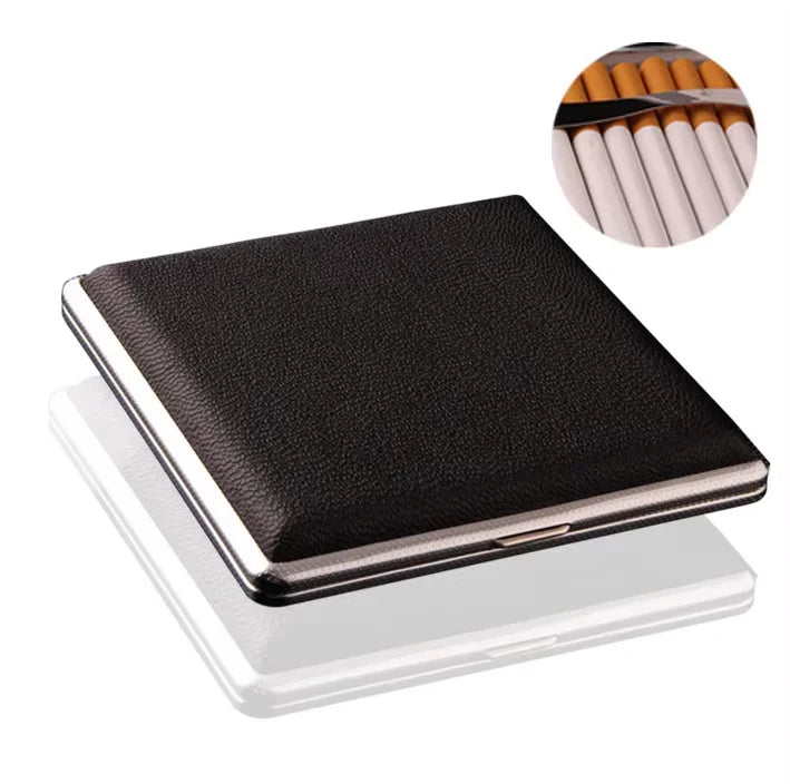 HOMEFISH 20-Stick Leather Metal Cigarette Case – Unisex Gift Leather Cigarette Case Babs black