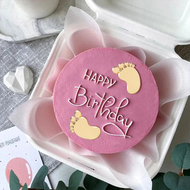 Gold Baby Footprint Cake Toppers – 6 or 12 Pcs Party Decor Cake Topper Babs