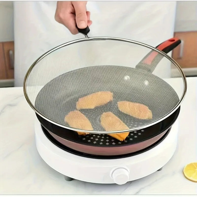 Grease Splatter Screen with Handle – Fine Mesh Frying Pan Guard Splatter Screen Babs