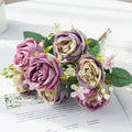 Silk Peony Bouquet – Artificial Flowers for Home & Wedding Artificial Flower Bouquet Babs PURPLE) 1 pc