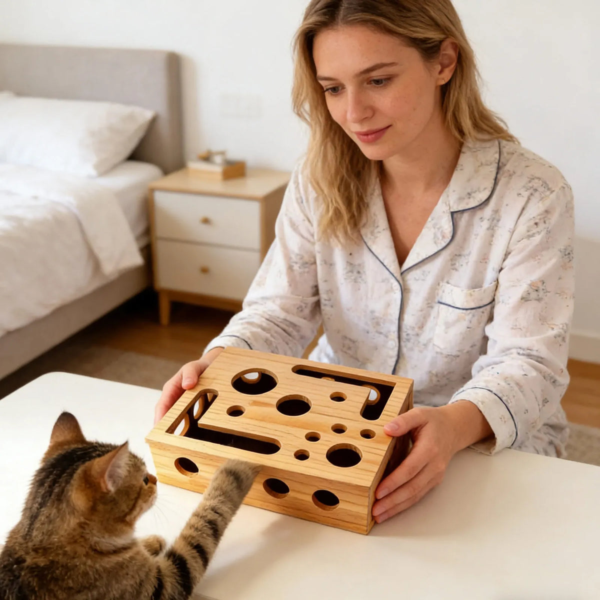 Cat Wooden Scratch Maze Box – Interactive Nail File Enrichment Toy Cat Enrichment Toy Babs