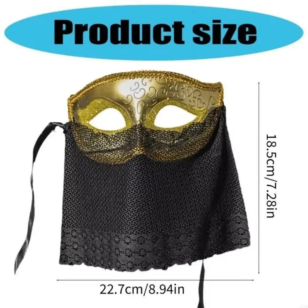Venice Masquerade Half Face Mask with Veil | Retro Cosplay Masquerade Mask Babs