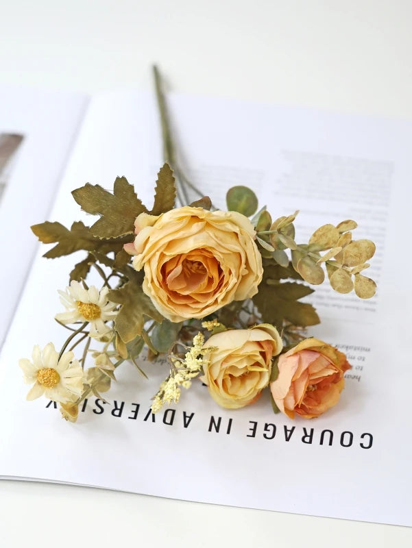 Silk Rose Artificial Flower Bouquet – Wedding & Home Décor Artificial Flower Bouquet Babs YELLOW 1 pc