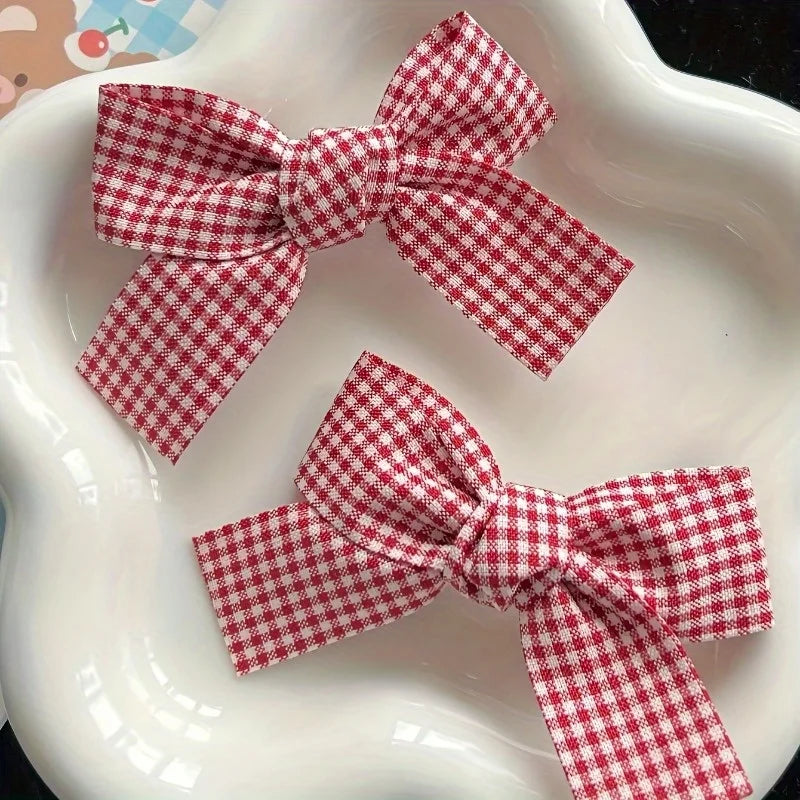 Red & White Checkered Bow Hair Clips – Polyester Hairpins Bow Hair Clips Babs