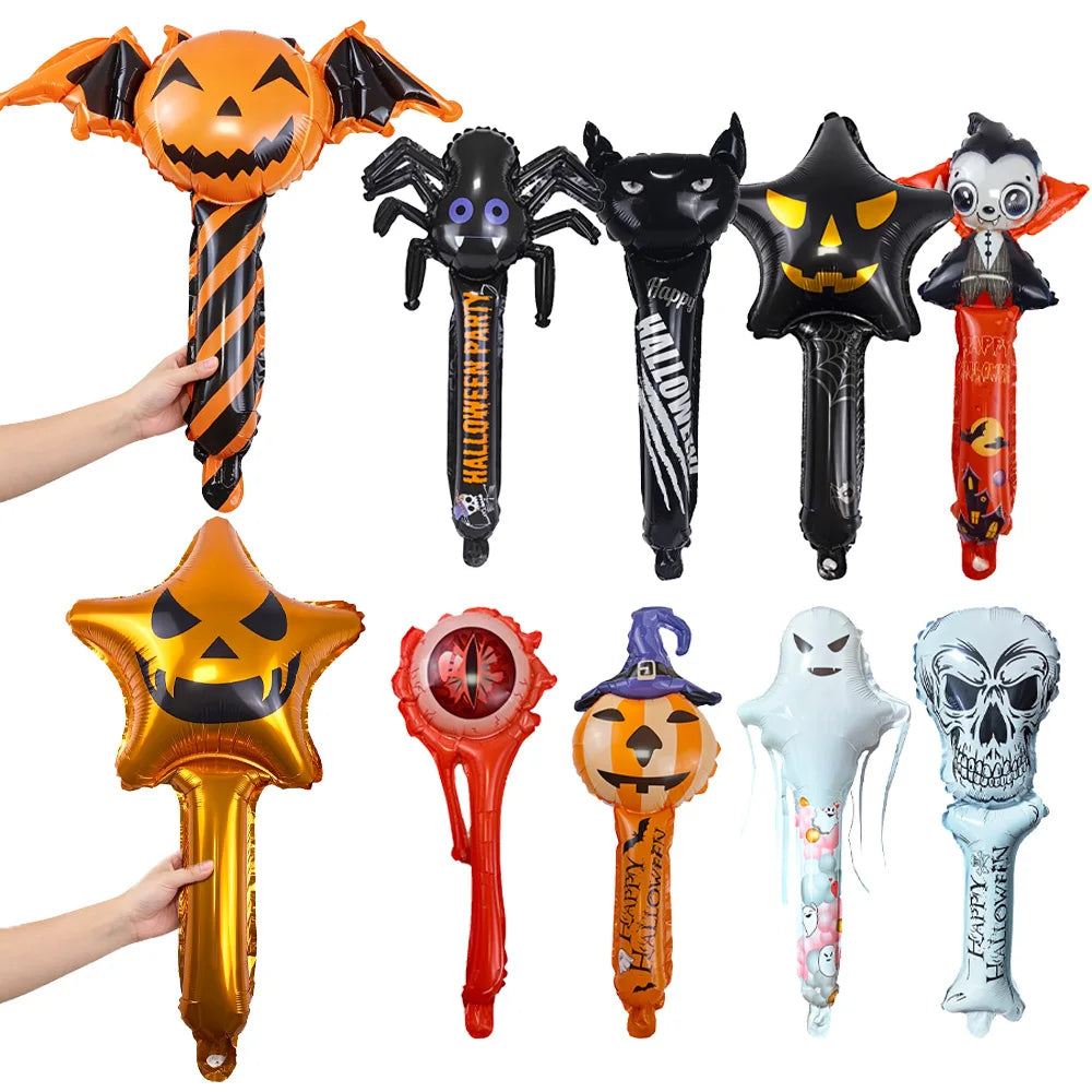 Halloween Handheld Foil Balloons – Pumpkin Ghost Skeleton 1/5/10Pc Halloween Foil Balloons Babs