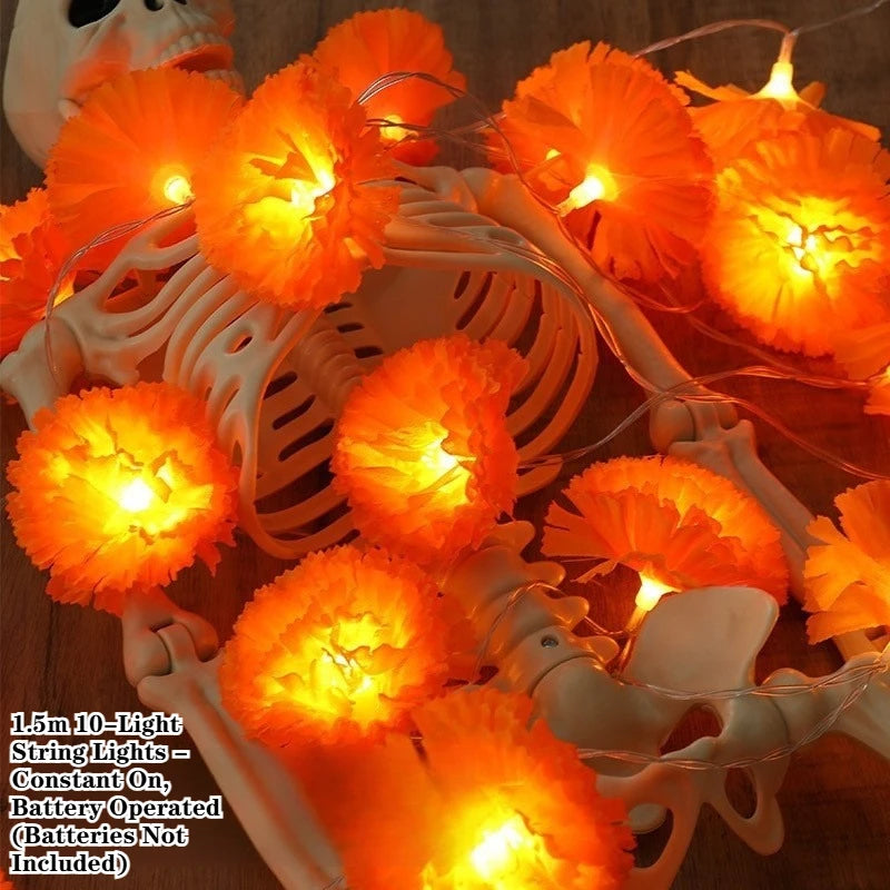 5 Ft LED Orange Marigold Garland Lights | Halloween & Diwali Decor LED Garland String Lights Babs Orange 10PCS