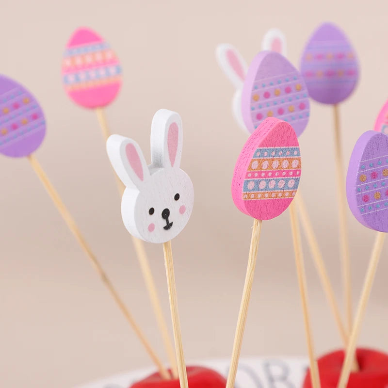 100pcs Easter Bamboo Food Picks Rabbit Egg Cupcake Skewers Disposable Food Picks Babs