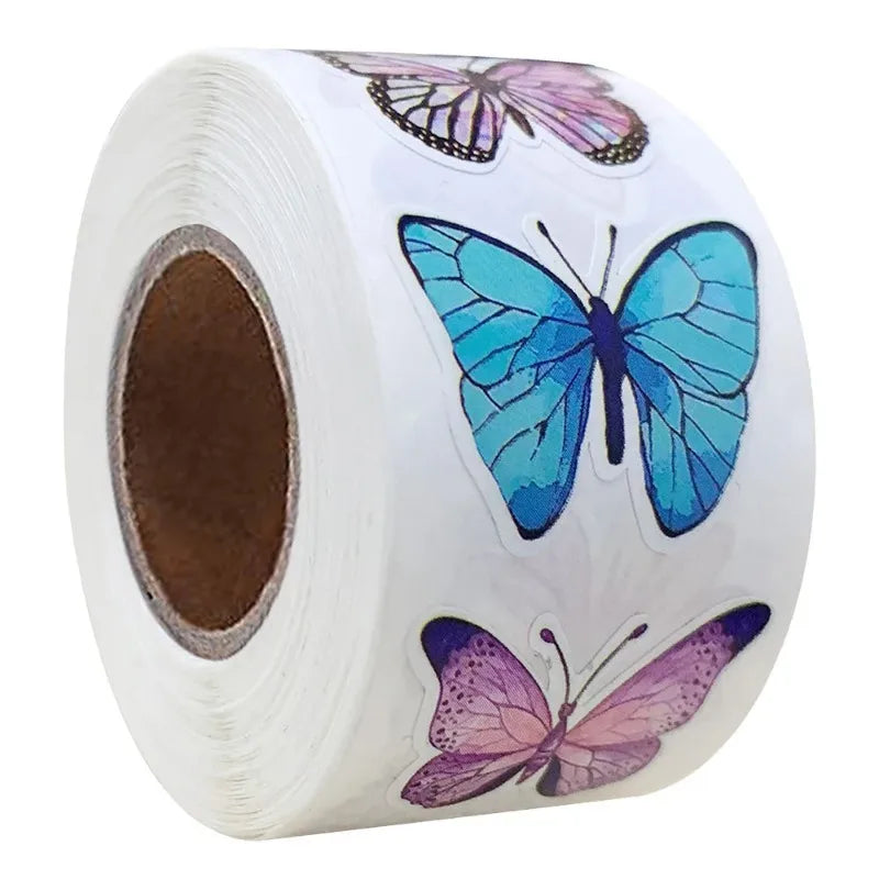 500Pcs Butterfly Flower Roll Stickers – Waterproof DIY Decals Decorative Sticker Roll Babs