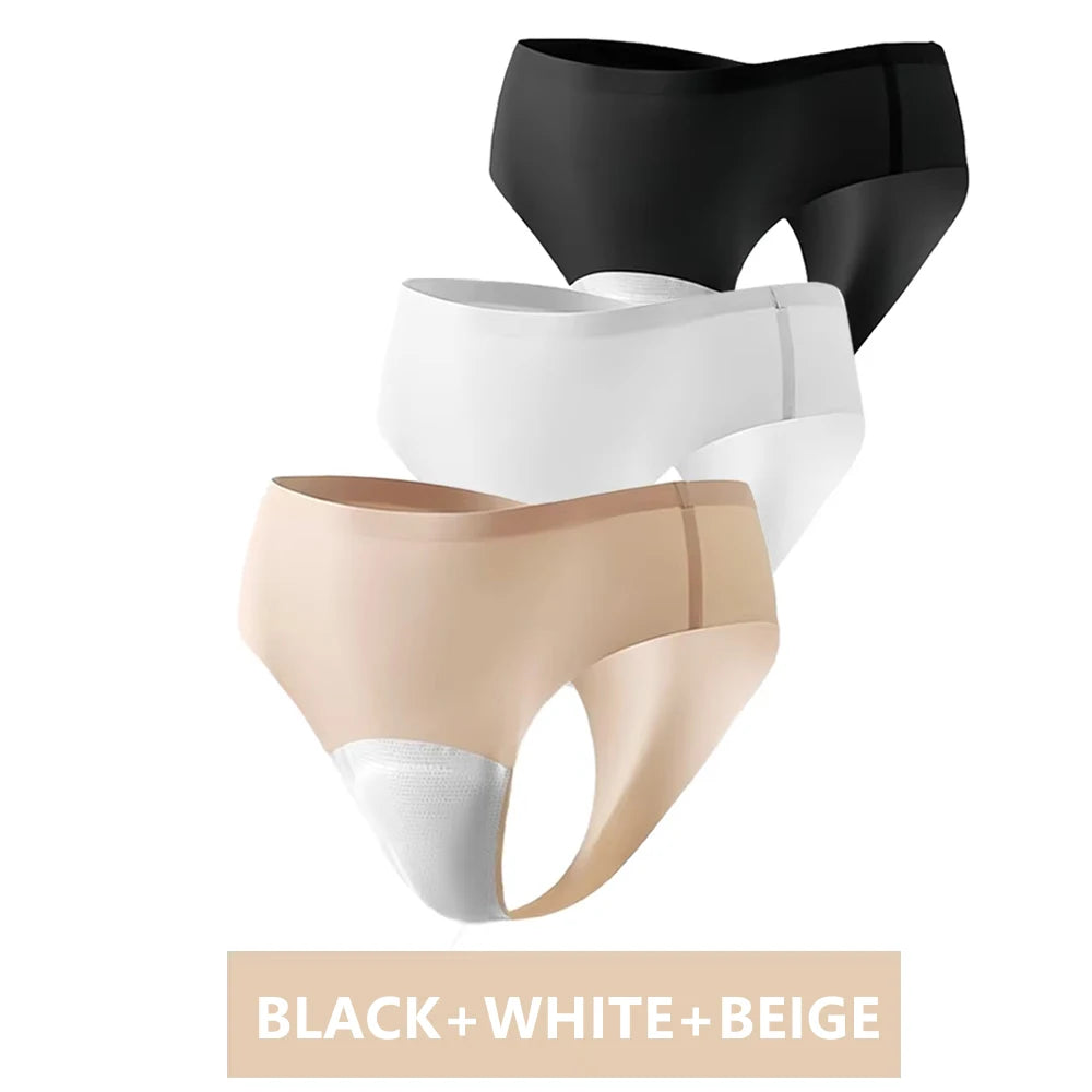 3-Pack Seamless Camel Toe Proof Thongs for Gym & Leggings Women's Seamless Thongs Babs BEIGE WHITE BLACK M PACK