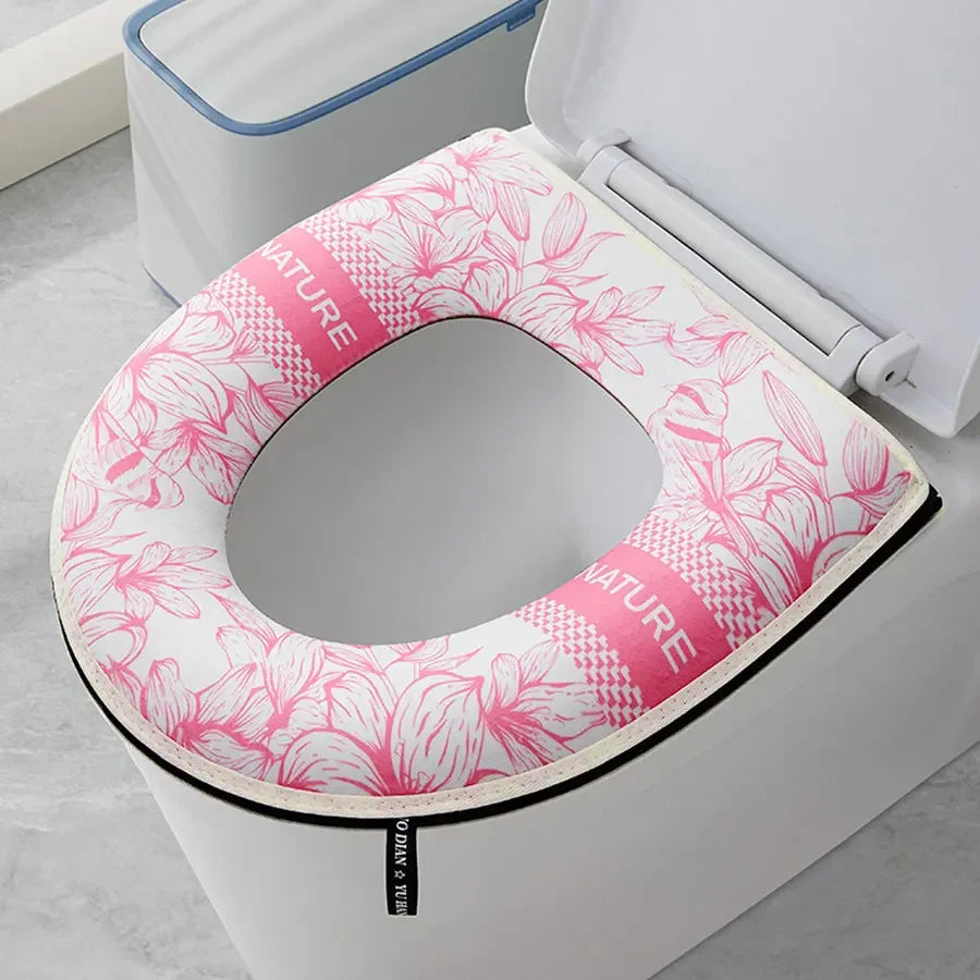 Thickened Cartoon Toilet Seat Cover – Zipper, Waterproof, Universal Toilet Seat Cover Babs Pink