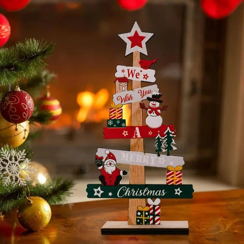 Wooden Christmas Tree Desktop Ornament & Santa Sign Plaque Christmas Desk Ornament Babs