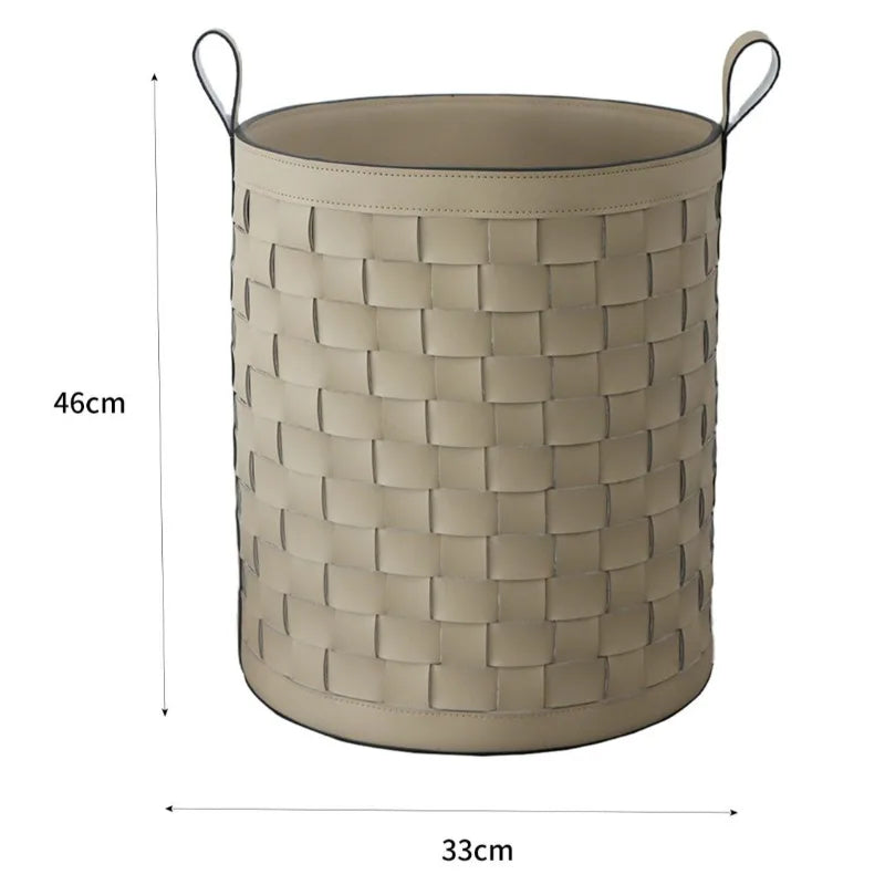 Luxury Leather Woven Storage Basket & Laundry Hamper Storage Basket Hamper Babs Beige
