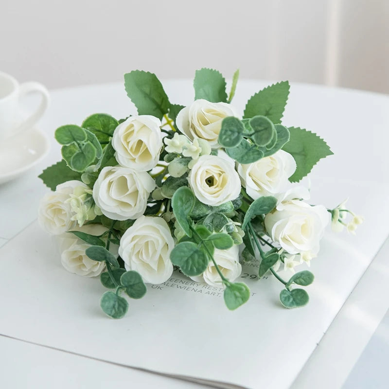Silk Artificial Rose Bouquet 10-Head Wedding & Home Decor Artificial Flower Bouquet Babs WHITE 1 pc