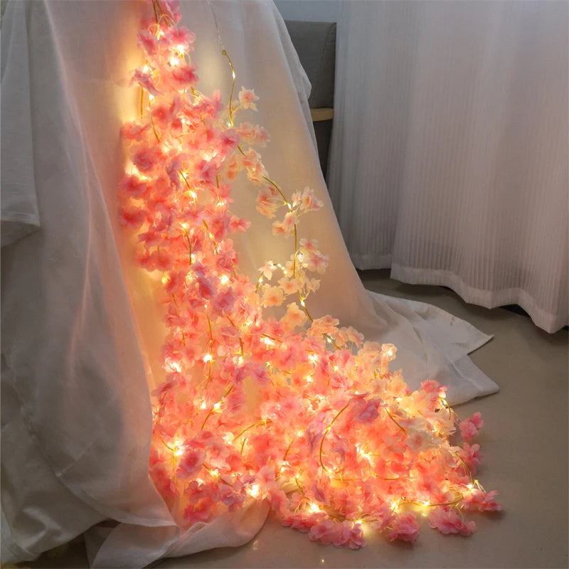 180cm Cherry Blossom Vine Garland with LED Lights | Silk Decor Artificial Flower Garland Babs