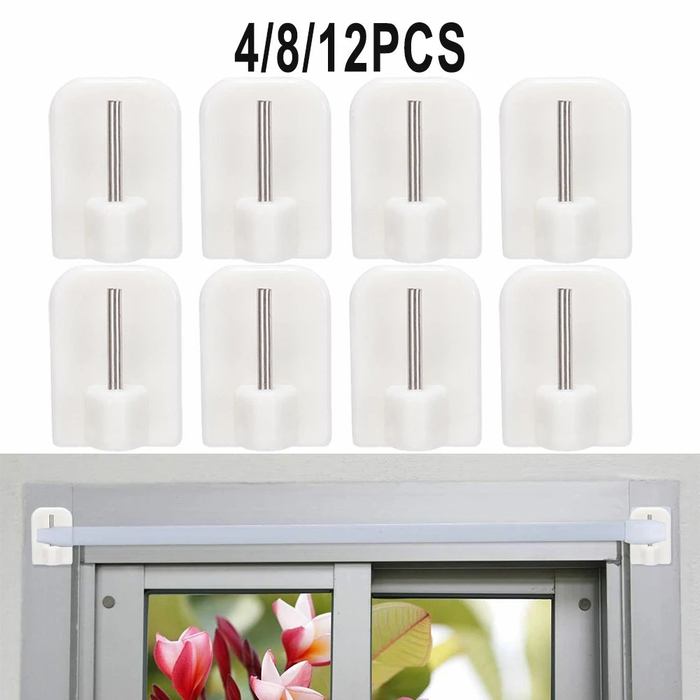 Self-Adhesive Curtain Rod Hooks – No-Drill, 4/8/12pc Set Curtain Rod Hooks Babs