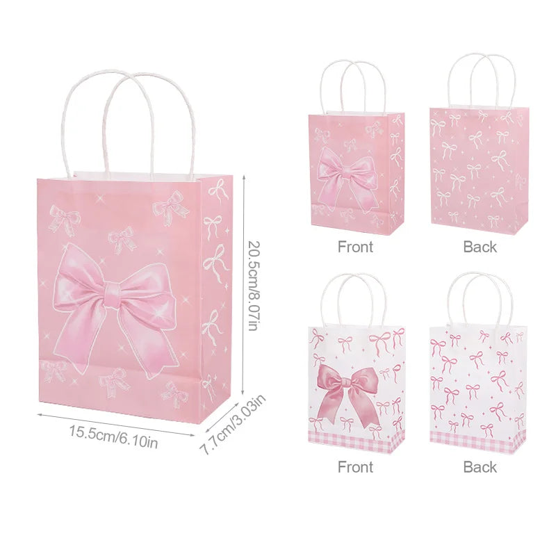 Pink Bow Paper Gift Bags – Party Treat Bags 5/10 Pcs Party Gift Bags Babs