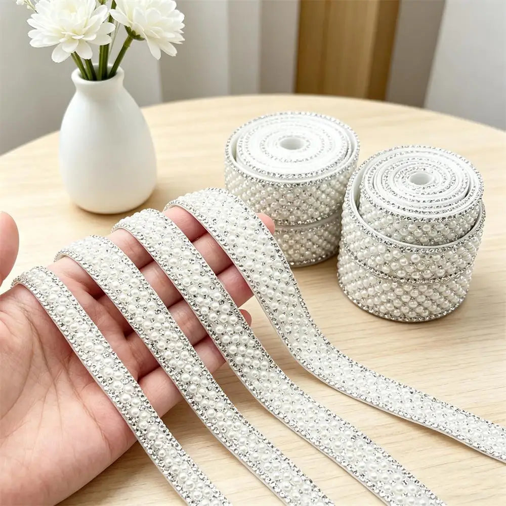90cm Self-Adhesive Pearl Rhinestone Ribbon | DIY Craft Trim Craft Embellishment Trim Babs