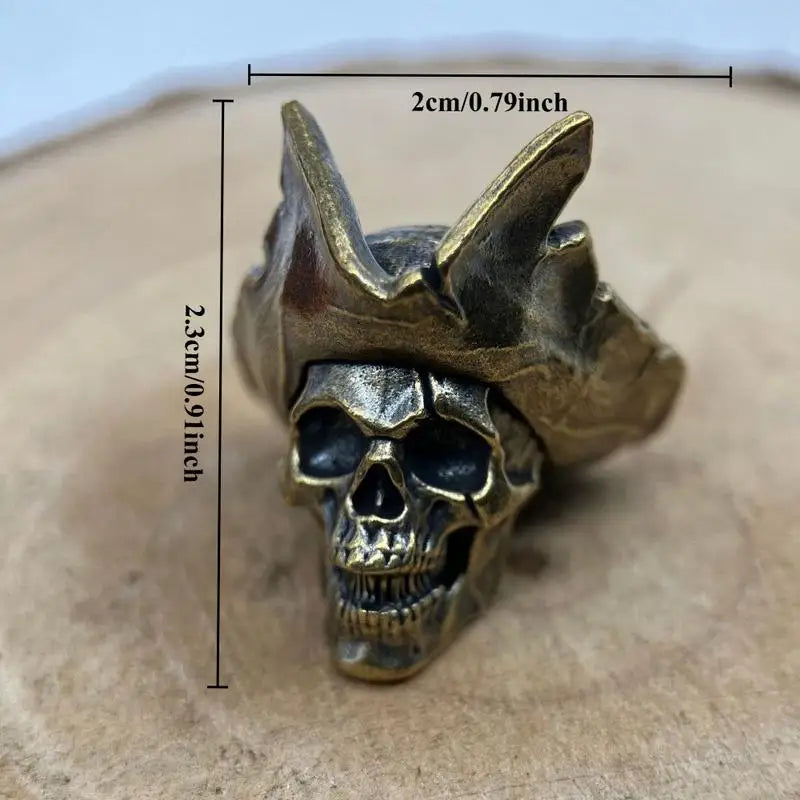Brass Skull Captain Cowboy Hat Knife Bead EDC Lanyard Pendant Brass Lanyard Pendant Babs