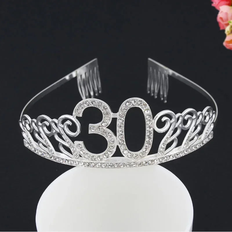 Rose Gold Satin Sash & Crystal Crown Tiara Set – Birthday Party Party Sash & Tiara Set Babs silver crown 30
