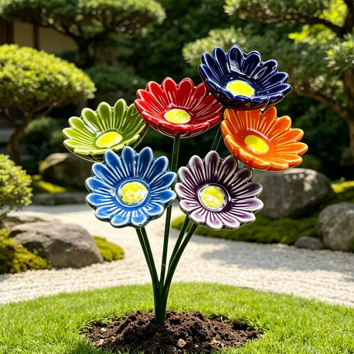 6pc Ceramic Bee Watering Station – Pollinator Garden Fountain Garden Pollinator Fountain Babs