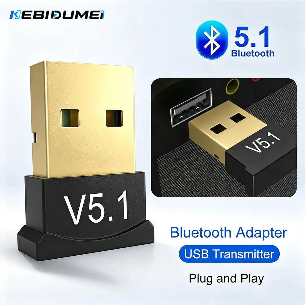 KEBIDUMEI USB Bluetooth 5.1 Adapter Dongle – Plug & Play PC Bluetooth USB Adapter Babs