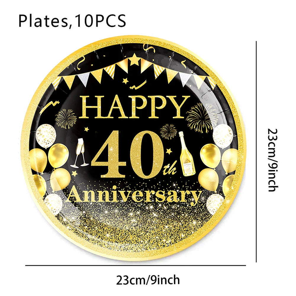 40th Birthday Party Decorations – Black & Gold Tableware Set Birthday Party Set Babs 9inch plate new