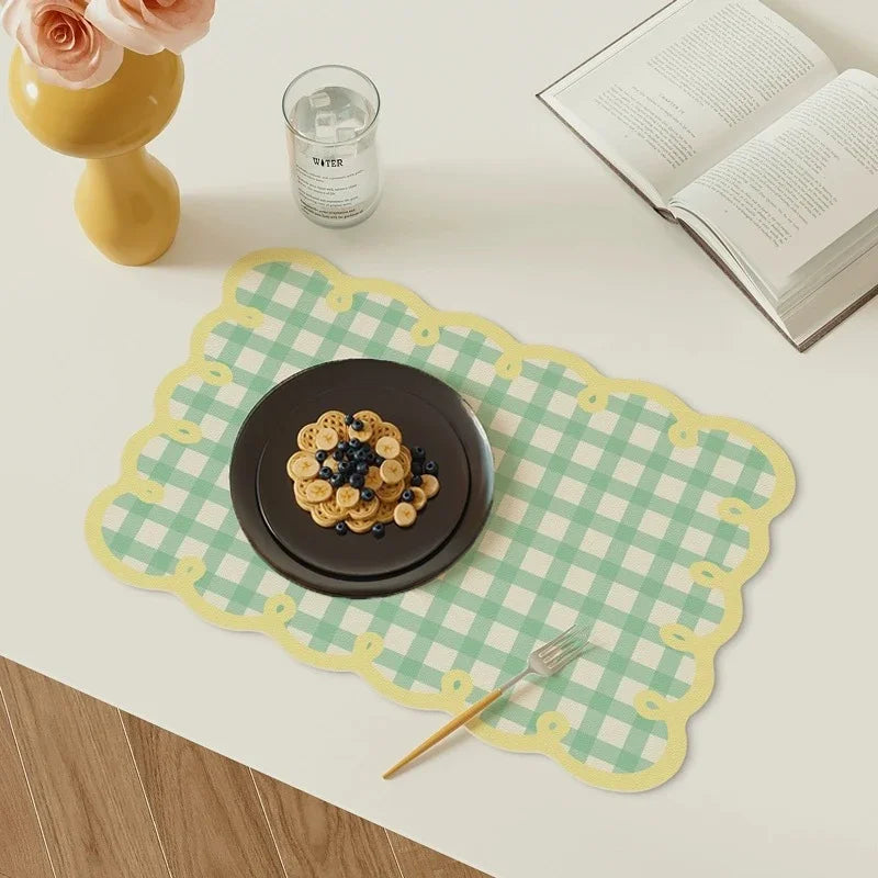 Checkered Frill Edge Diatom Mud Placemat | Kitchen Table Decor Dining Placemat Babs