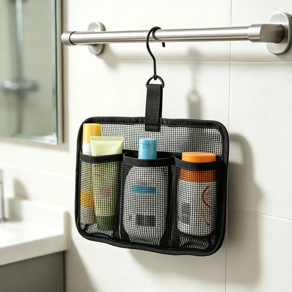 Portable Hanging Shower Caddy | 3-Compartment Mesh Bag Hanging Shower Caddy Babs