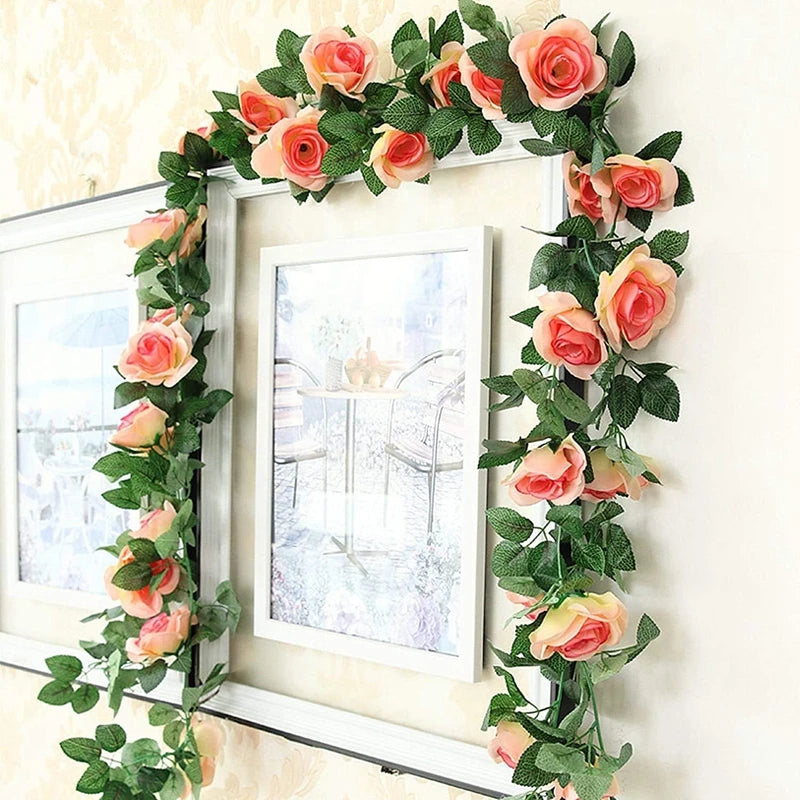 Artificial Silk Rose Vine Wall Hanging Wreath 220cm Artificial Flower Vine Babs