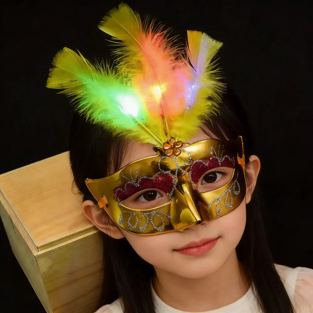 10pc Light-Up Feather Venetian Masquerade Masks for Women Masquerade Mask Set Babs
