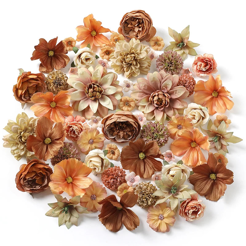 Orange Silk Artificial Rose Daisy Flower Heads 60pcs – DIY Decor Artificial Flower Heads Babs Brown 60Pcs