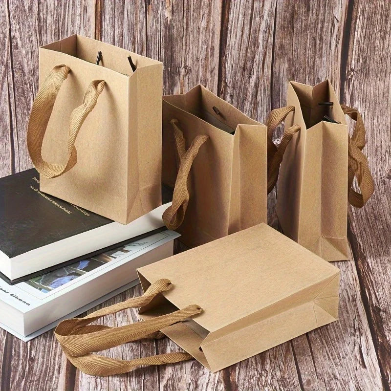 10pcs Brown Kraft Paper Bags with Nylon Handles | Gift & Shopping Kraft Paper Gift Bags Babs