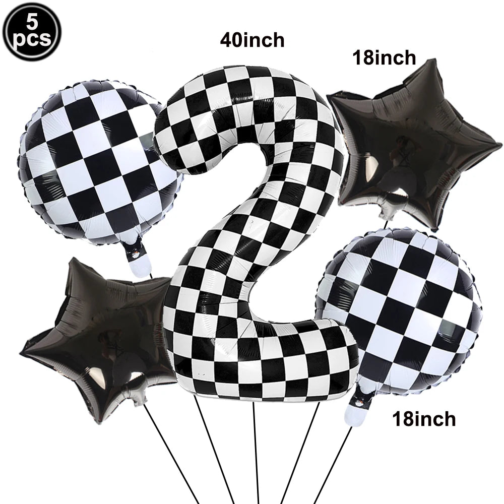5-Piece Race Car Foil Balloon Set – 40" Checkered Number Balloons Party Foil Balloons Babs Number 2 As show