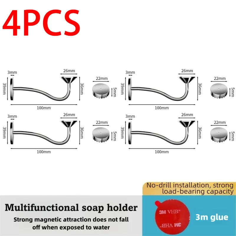 Magnetic Soap Rack Wall-Mounted Self-Draining Stainless Steel Holder Soap Holder Babs 4pcs Back