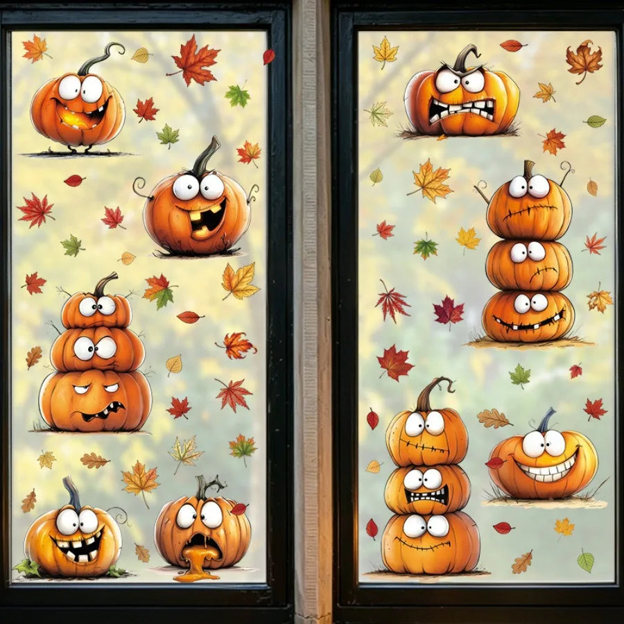 6PCS Autumn Static Cling Window Stickers | Pumpkin & Maple Leaf Window Cling Stickers Babs