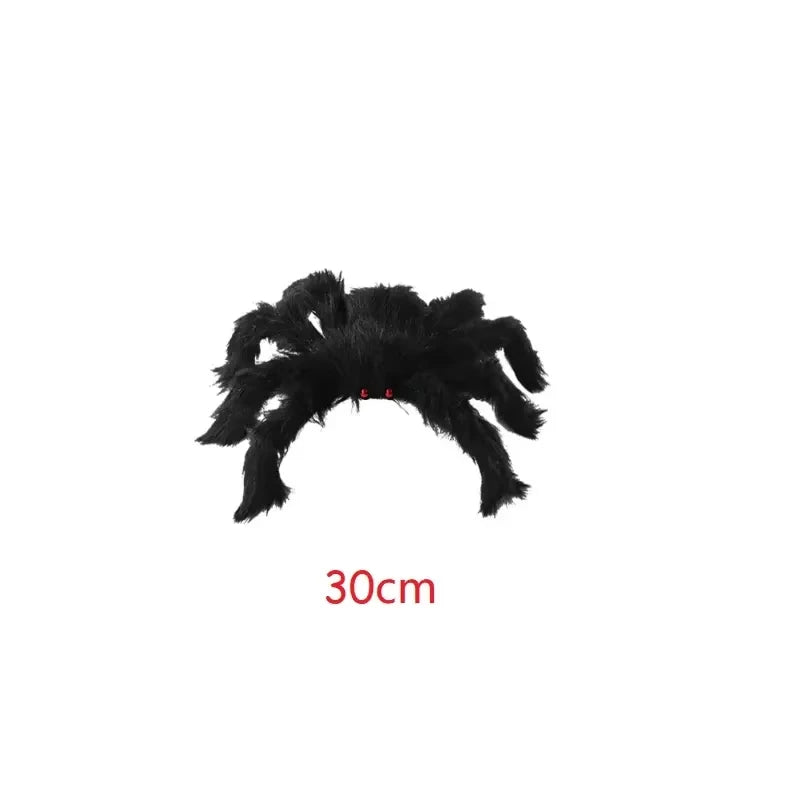 Giant Black Plush Spider Halloween Decor – Poseable Red Eyes Halloween Spider Prop Babs 30cm