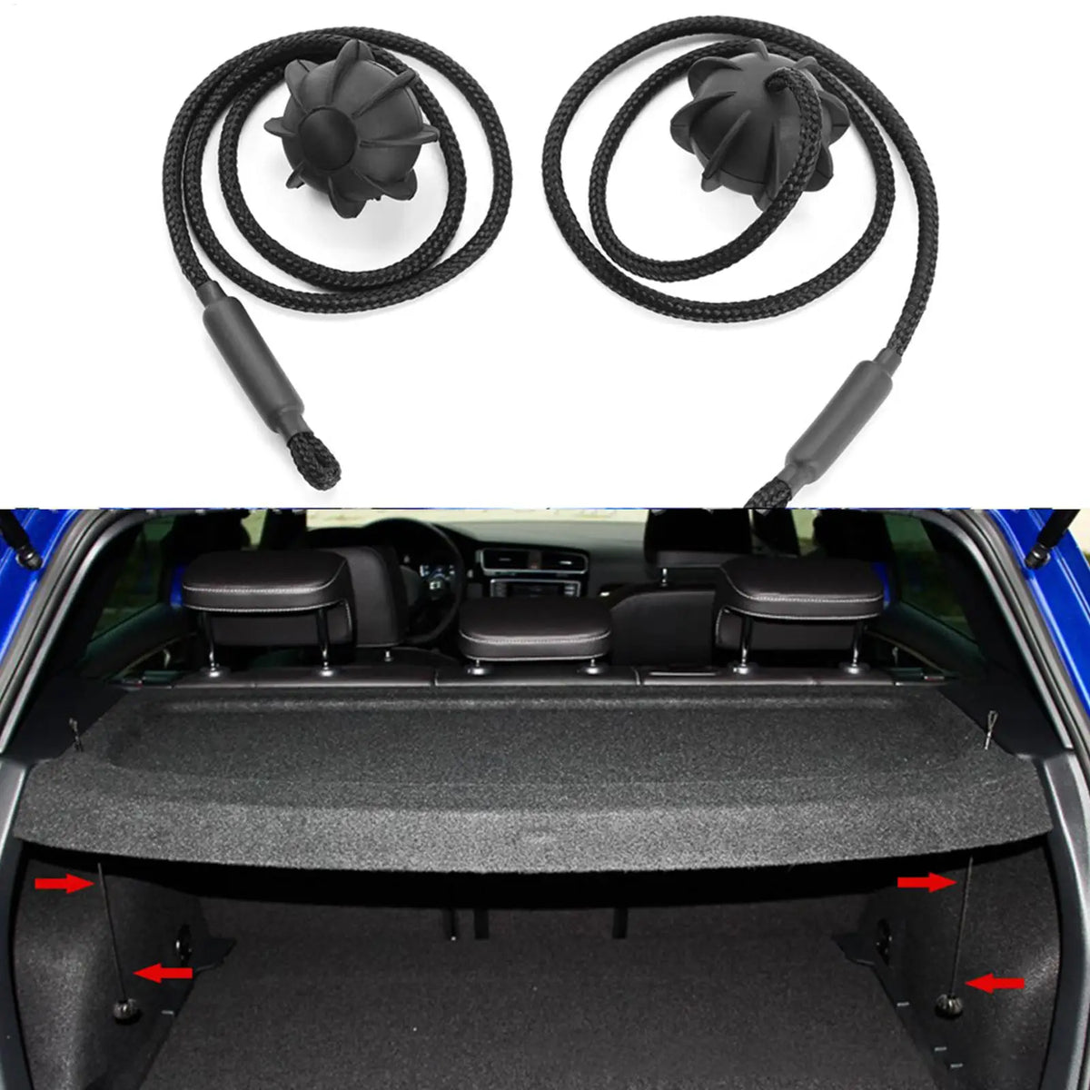 2Pcs Car Trunk Parcel Shelf Straps Nylon Sling & Rubber Ball Car Trunk Strap Babs