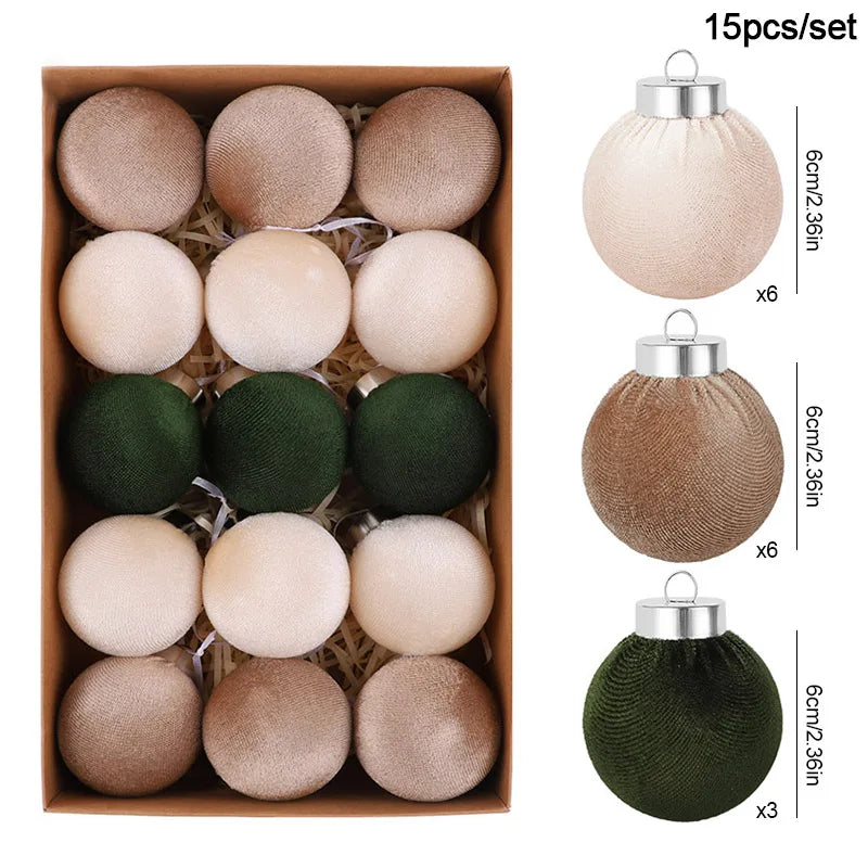 15pcs Velvet Christmas Ball Ornaments 6cm Xmas Tree Decorations Christmas Ball Ornaments Babs A 6CM