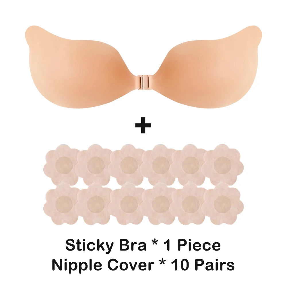 Women's Strapless Sticky Bra – Silicone Push-Up Nipple Cover Adhesive Silicone Bra Babs Honey S