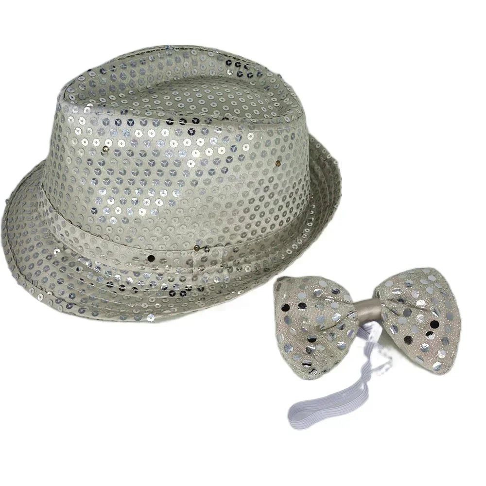 LED Light Up Sequin Jazz Hat & Tie Set | Party Costume
