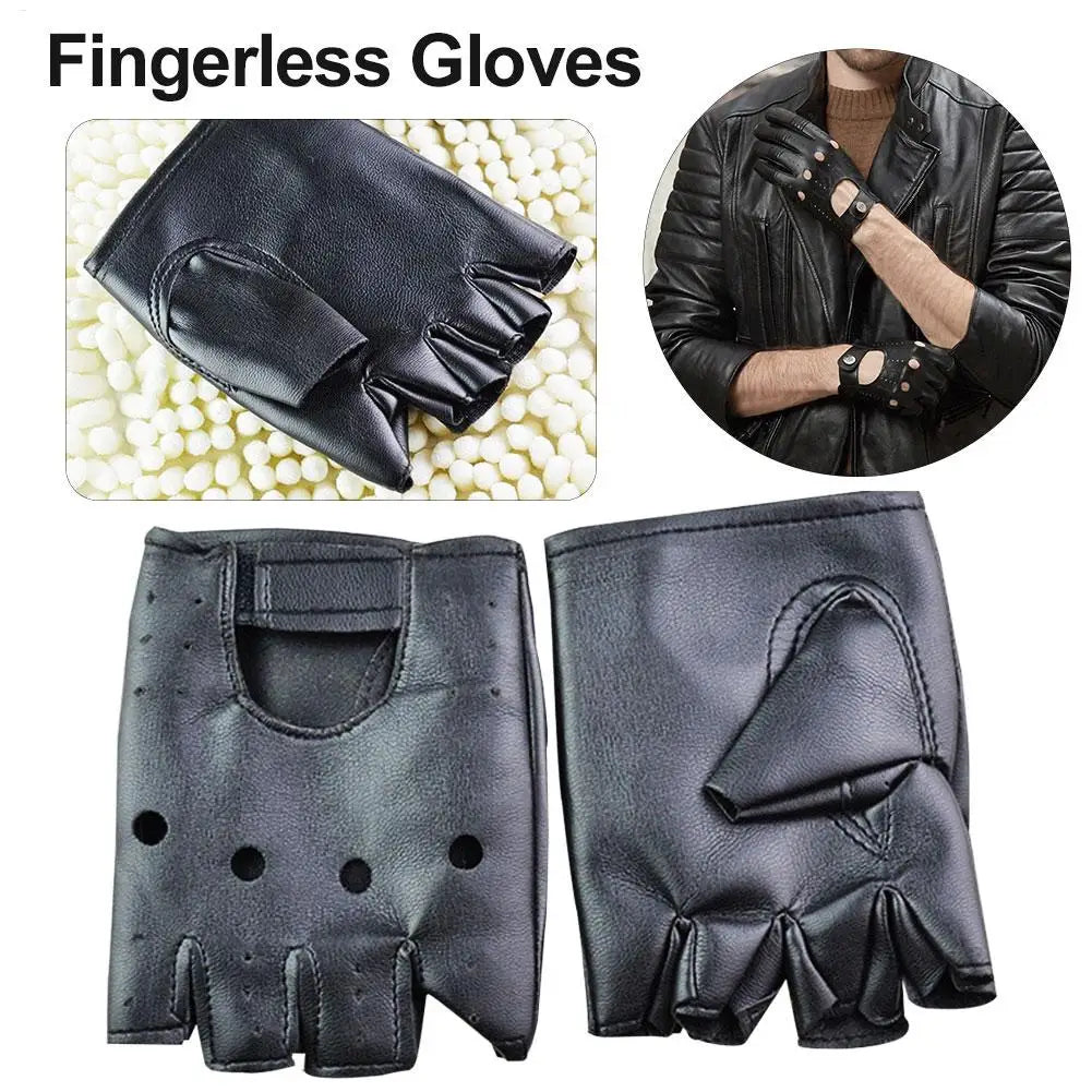 Unisex Fingerless Punk Gloves – Synthetic Leather Half-Finger Fingerless Gloves Babs