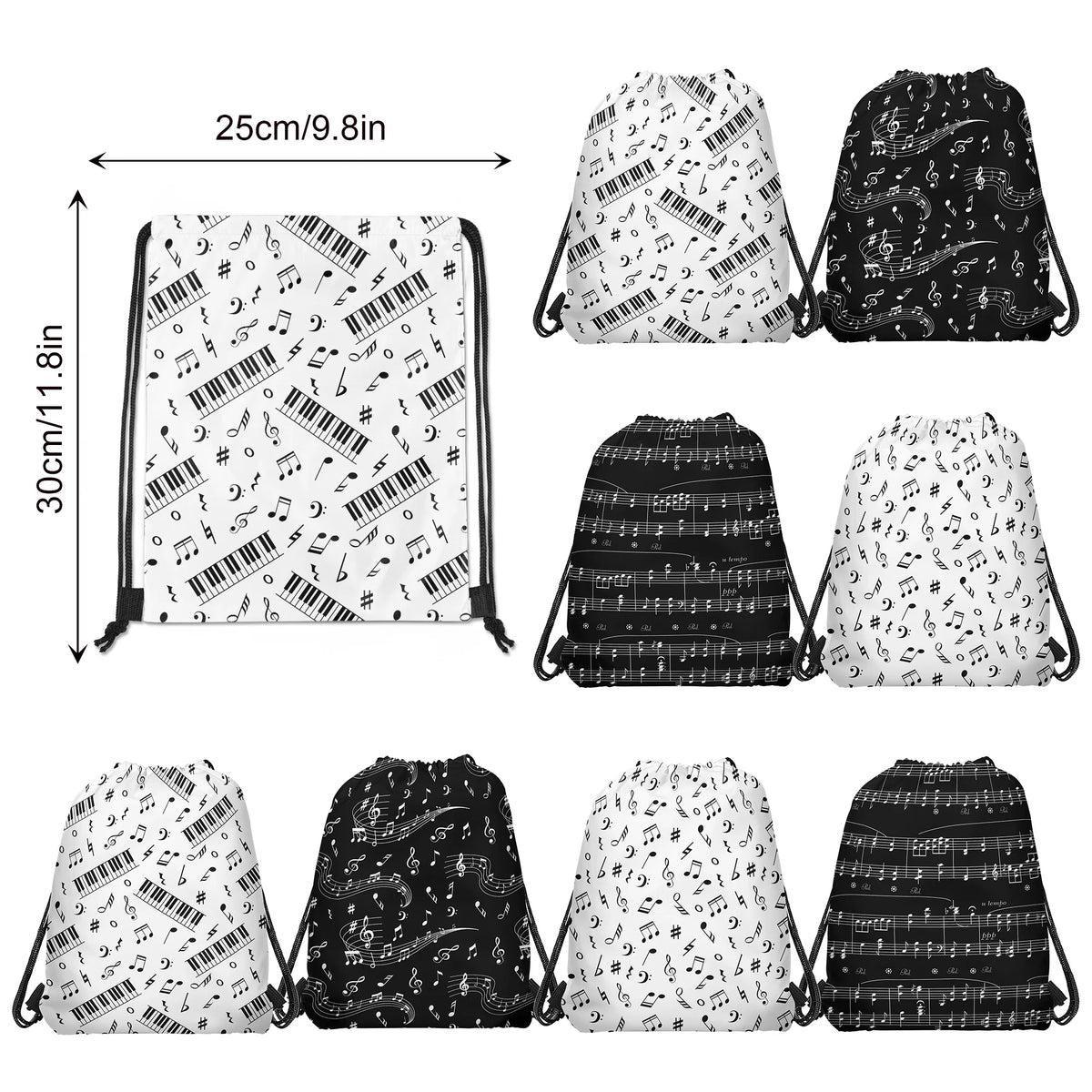 Piano Music Note Drawstring Party Gift Bags – 1/4/6 Pcs Set Party Gift Bags Babs
