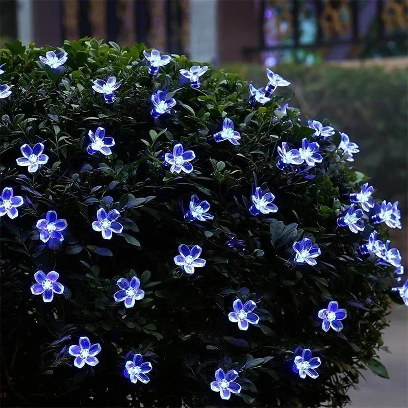 5M 20 LED Solar Cherry Flower String Lights | 8 Modes IP65 Solar String Lights Babs Blue