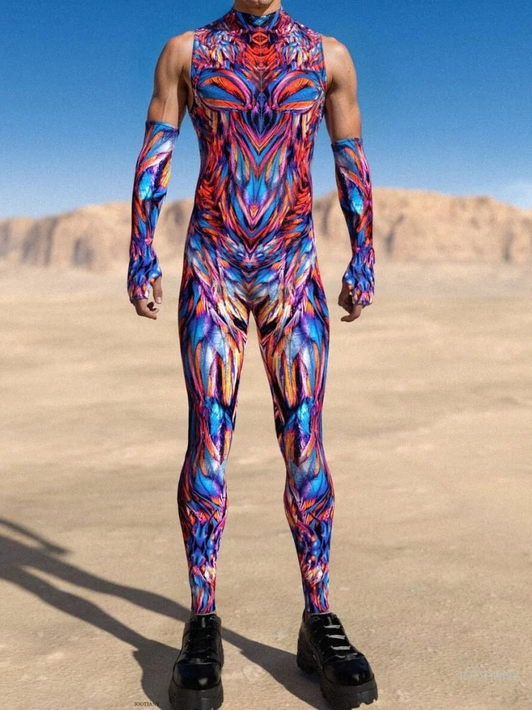 Men's Halloween Flame Magma Muscle Monster Bodysuit Tights Halloween Costume Bodysuit Babs 4XL B China Mainland