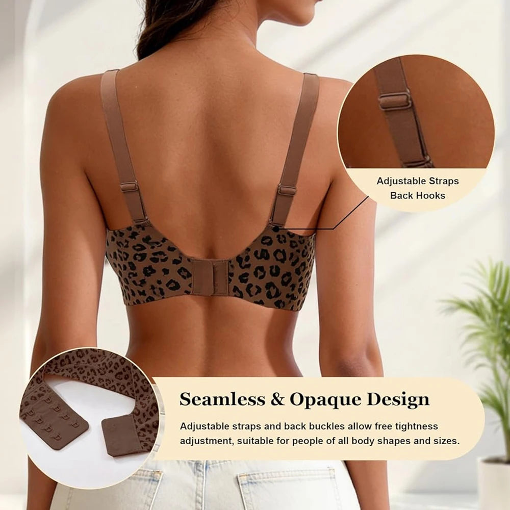 Women's Leopard Print Seamless Wire-Free Push Up Bra Women's Seamless Bra Babs