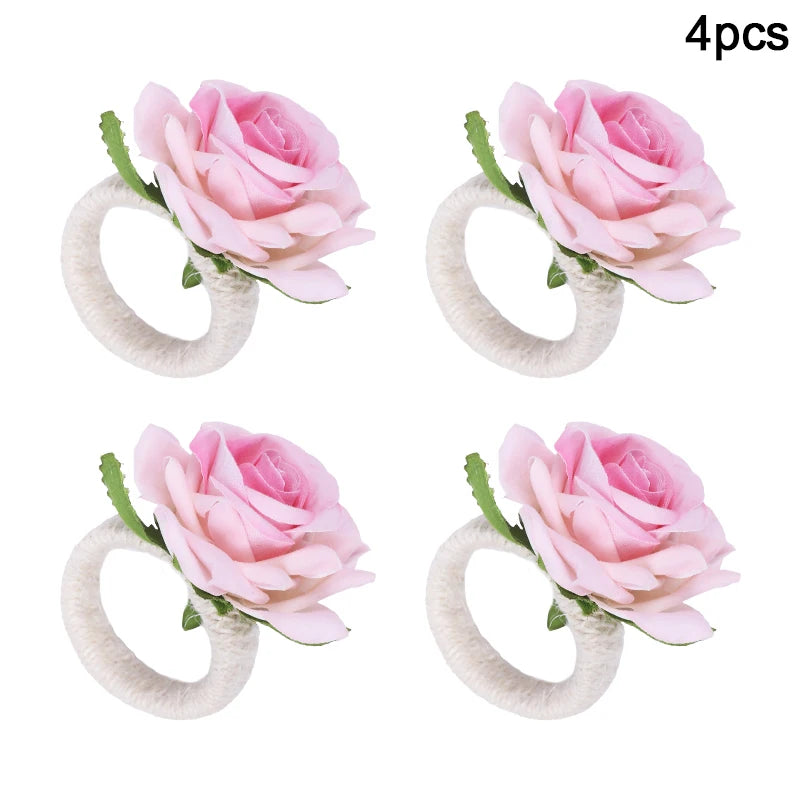 Red Rose Napkin Rings – Wedding & Party Table Decor (2/4/6 pcs) Napkin Rings Babs 4pcs pink