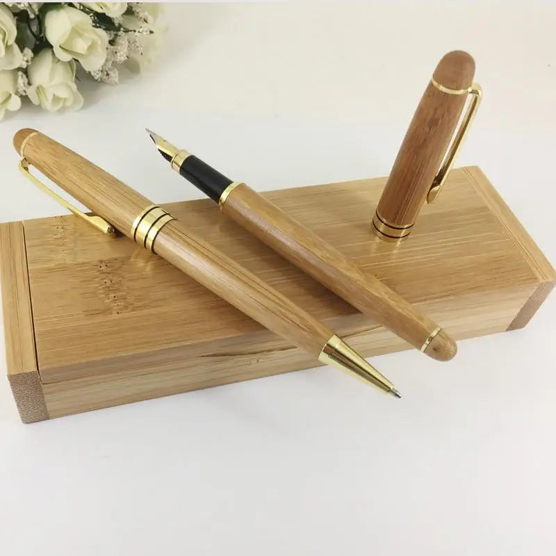 Bamboo Ballpoint & Fountain Pen Gift Set – Eco-Friendly Writing Pen Gift Set Babs