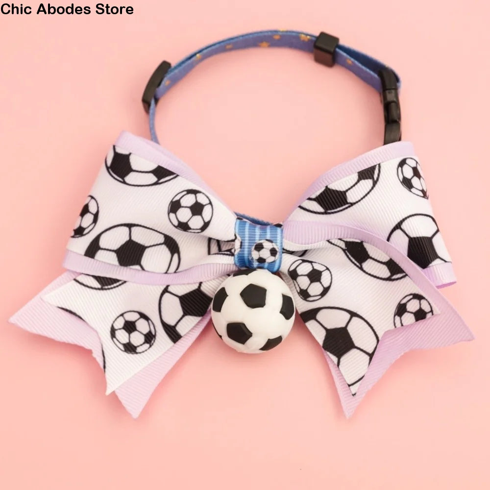 Soccer Football Pet Collar & Bow Tie – Adjustable, Safe Pet Collar Costume Babs